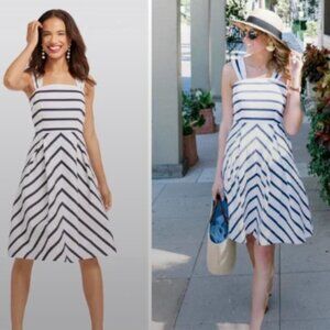 Draper James Nautical Stripe Love Circle White and Navy Midi Dress Size 14